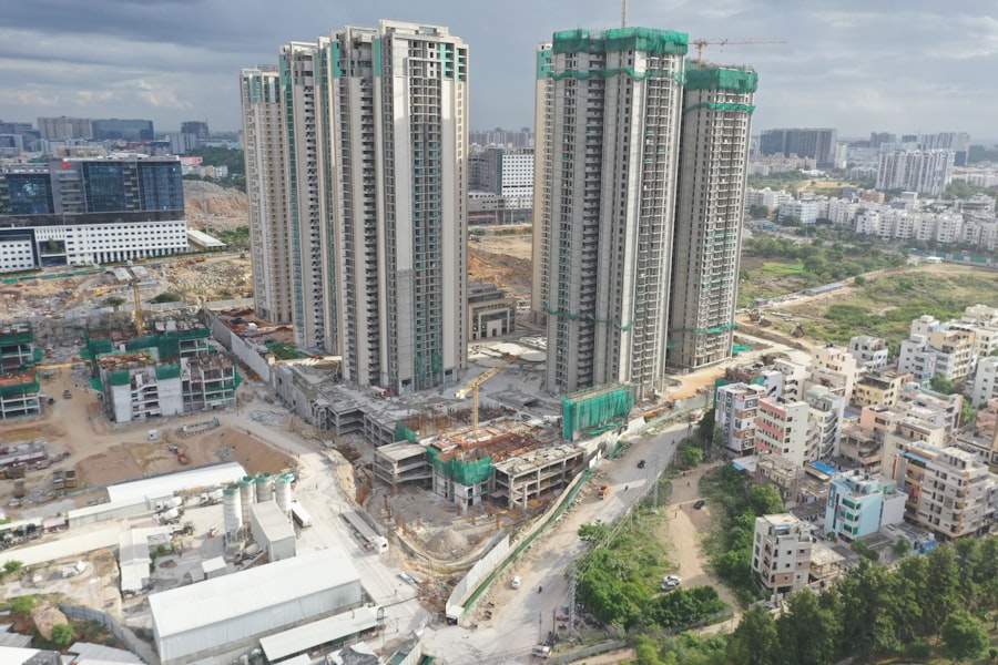 an aerial view of a construction site in a city