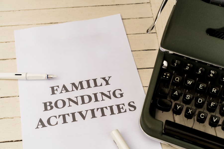 a family bonding activity on a piece of paper next to a typewriter